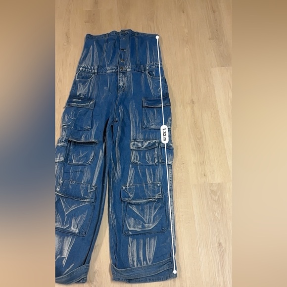 Loragal Denim Cargo Jumpsuit Strapless Wide Leg Y2K Utility NWT - Picture 15 of 16